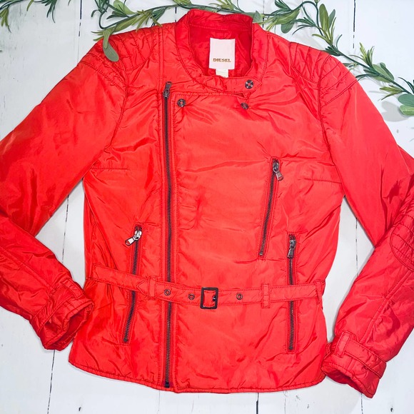 Diesel Jackets & Blazers - DIESEL Women's Red Puff Jacket with Belt (Sz XS)